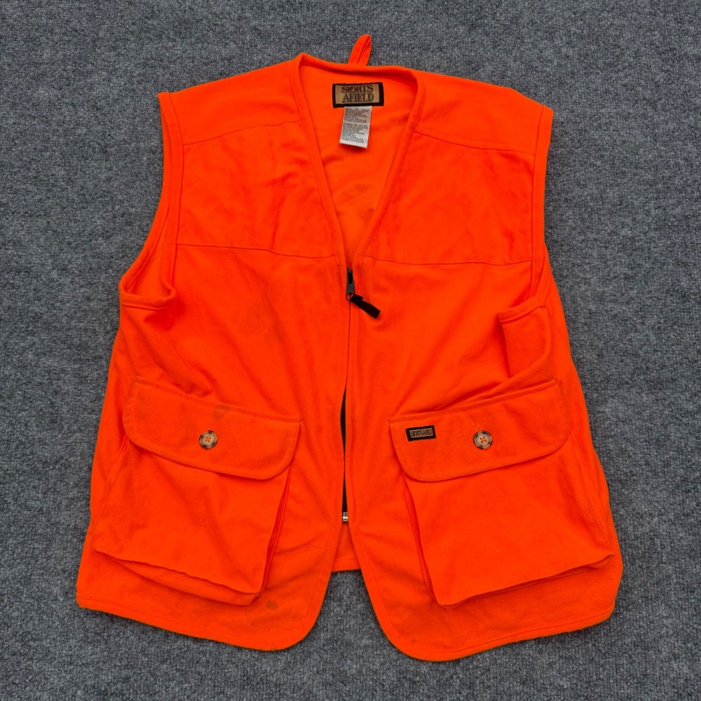 Sports Afield Men Blaze Orange Hunting Vest Size M Full Zip Fleece Utility 43089